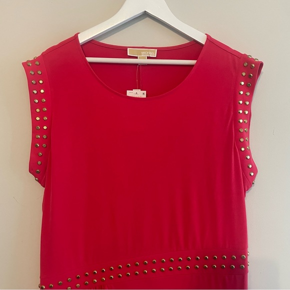 MICHAEL KORS NWT Sleeveless Astor Studded Front Slit Sheath Dress - Red Size 2X - Picture 3 of 12